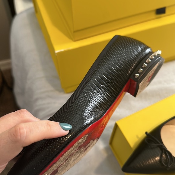 Louboutin Black Leather Spike Flats - Size 37 (US 7) - Picture 12 of 14